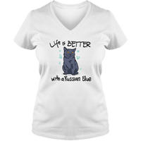 Load image into Gallery viewer, Designs by MyUtopia Shout Out:Life Is Better with a Russian Blue Ladies V Neck Tee,White / S,Ladies T-Shirts
