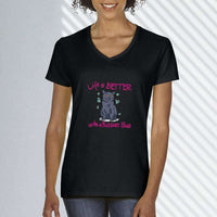 Load image into Gallery viewer, Designs by MyUtopia Shout Out:Life Is Better with a Russian Blue Ladies V Neck Tee
