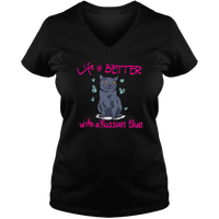 Load image into Gallery viewer, Designs by MyUtopia Shout Out:Life Is Better with a Russian Blue Ladies V Neck Tee,Black / S,Ladies T-Shirts
