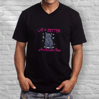 Load image into Gallery viewer, Designs by MyUtopia Shout Out:Life Is Better with a Russian Blue Ladies V Neck Tee
