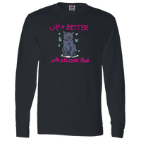 Load image into Gallery viewer, Designs by MyUtopia Shout Out:Life Is Better with a Russian Blue Long Sleeve T-Shirt,Black / S,Long Sleeve T-Shirts
