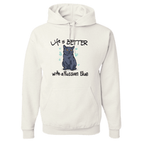 Load image into Gallery viewer, Designs by MyUtopia Shout Out:Life Is Better with a Russian Blue Pullover Hoodie,White / S,Pullover Hoodie
