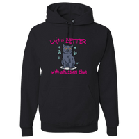 Load image into Gallery viewer, Designs by MyUtopia Shout Out:Life Is Better with a Russian Blue Pullover Hoodie,Black / S,Pullover Hoodie

