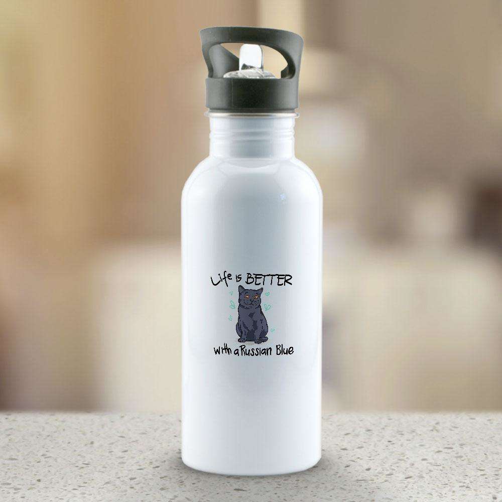 Designs by MyUtopia Shout Out:Life Is Better with a Russian Blue Stainless Steel Reusable Water Bottle