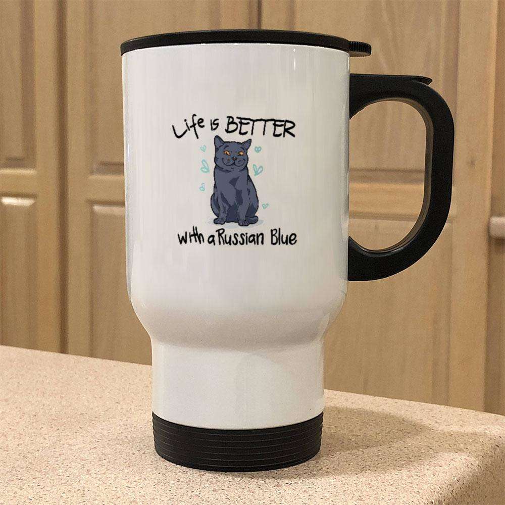 Designs by MyUtopia Shout Out:Life Is Better with a Russian Blue Stainless Steel Travel Mug