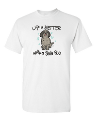 Load image into Gallery viewer, Designs by MyUtopia Shout Out:Life Is Better with a Shih Poo Adult Unisex T-Shirt,White / S,Adult Unisex T-Shirt
