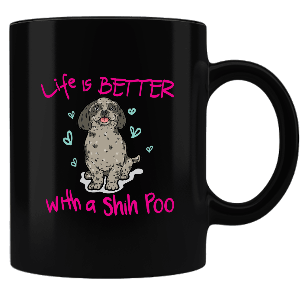 Designs by MyUtopia Shout Out:Life Is Better with a Shih Poo Ceramic Black Coffee Mug,Default Title,Ceramic Coffee Mug
