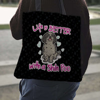 Load image into Gallery viewer, Designs by MyUtopia Shout Out:Life Is Better with a Shih Poo Fabric Totebag Reusable Shopping Tote
