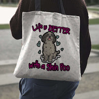 Load image into Gallery viewer, Designs by MyUtopia Shout Out:Life Is Better with a Shih Poo Fabric Totebag Reusable Shopping Tote
