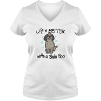 Load image into Gallery viewer, Designs by MyUtopia Shout Out:Life Is Better with a Shih Poo Ladies V Neck Tee,White / S,Ladies T-Shirts
