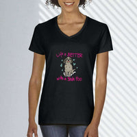 Load image into Gallery viewer, Designs by MyUtopia Shout Out:Life Is Better with a Shih Poo Ladies V Neck Tee
