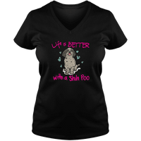 Load image into Gallery viewer, Designs by MyUtopia Shout Out:Life Is Better with a Shih Poo Ladies V Neck Tee,Black / S,Ladies T-Shirts
