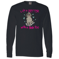 Load image into Gallery viewer, Designs by MyUtopia Shout Out:Life Is Better with a Shih Poo Long Sleeve T-Shirt,Black / S,Long Sleeve T-Shirts
