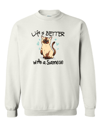 Load image into Gallery viewer, Designs by MyUtopia Shout Out:Life Is Better with a Siamese Adult Crewneck Sweat Shirt,White / S,Sweatshirts
