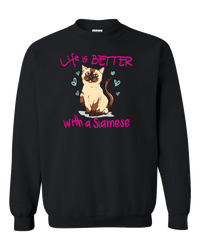 Load image into Gallery viewer, Designs by MyUtopia Shout Out:Life Is Better with a Siamese Adult Crewneck Sweat Shirt,Black / S,Sweatshirts
