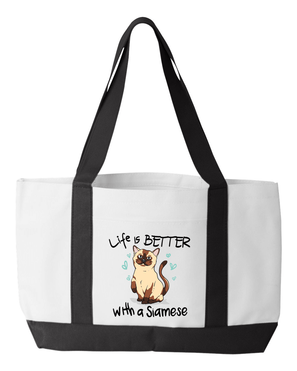 Designs by MyUtopia Shout Out:Life Is Better with a Siamese Canvas Totebag Gym / Beach / Pool Gear Bag,White,Gym Totebag