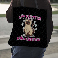 Load image into Gallery viewer, Designs by MyUtopia Shout Out:Life Is Better with a Siamese Fabric Totebag Reusable Shopping Tote
