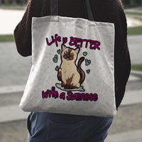 Load image into Gallery viewer, Designs by MyUtopia Shout Out:Life Is Better with a Siamese Fabric Totebag Reusable Shopping Tote
