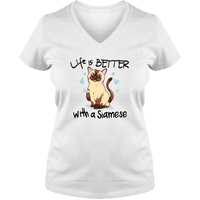 Load image into Gallery viewer, Designs by MyUtopia Shout Out:Life Is Better with a Siamese Ladies V Neck Tee,White / S,Ladies T-Shirts
