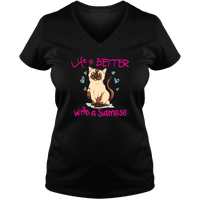 Load image into Gallery viewer, Designs by MyUtopia Shout Out:Life Is Better with a Siamese Ladies V Neck Tee,Black / S,Ladies T-Shirts
