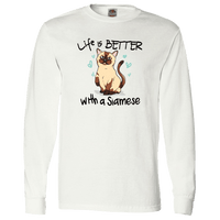 Load image into Gallery viewer, Designs by MyUtopia Shout Out:Life Is Better with a Siamese Long Sleeve T-Shirt,White / S,Long Sleeve T-Shirts
