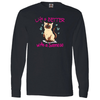 Load image into Gallery viewer, Designs by MyUtopia Shout Out:Life Is Better with a Siamese Long Sleeve T-Shirt,Black / S,Long Sleeve T-Shirts
