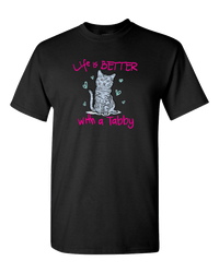 Load image into Gallery viewer, Designs by MyUtopia Shout Out:Life Is Better with a Tabby Adult Unisex T-Shirt,Black / S,Adult Unisex T-Shirt
