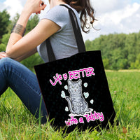 Load image into Gallery viewer, Designs by MyUtopia Shout Out:Life Is Better with a Tabby Fabric Totebag Reusable Shopping Tote
