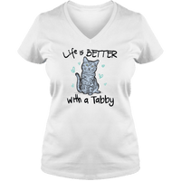 Load image into Gallery viewer, Designs by MyUtopia Shout Out:Life Is Better with a Tabby Ladies V Neck Tee,White / S,Ladies T-Shirts
