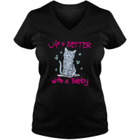 Load image into Gallery viewer, Designs by MyUtopia Shout Out:Life Is Better with a Tabby Ladies V Neck Tee,Black / S,Ladies T-Shirts
