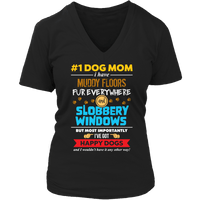 Load image into Gallery viewer, Designs by MyUtopia Shout Out:Limited Edition - # 1 Dog Mom,Womens V-Neck / Black / S,Adult Unisex T-Shirt
