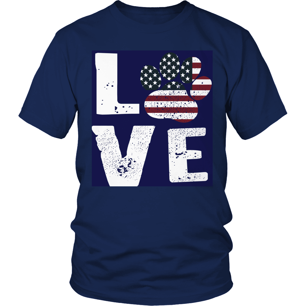 Designs by MyUtopia Shout Out:Limited Edition - Love Dog Flag Paw Print,Unisex Shirt / Navy / S,Adult Unisex T-Shirt