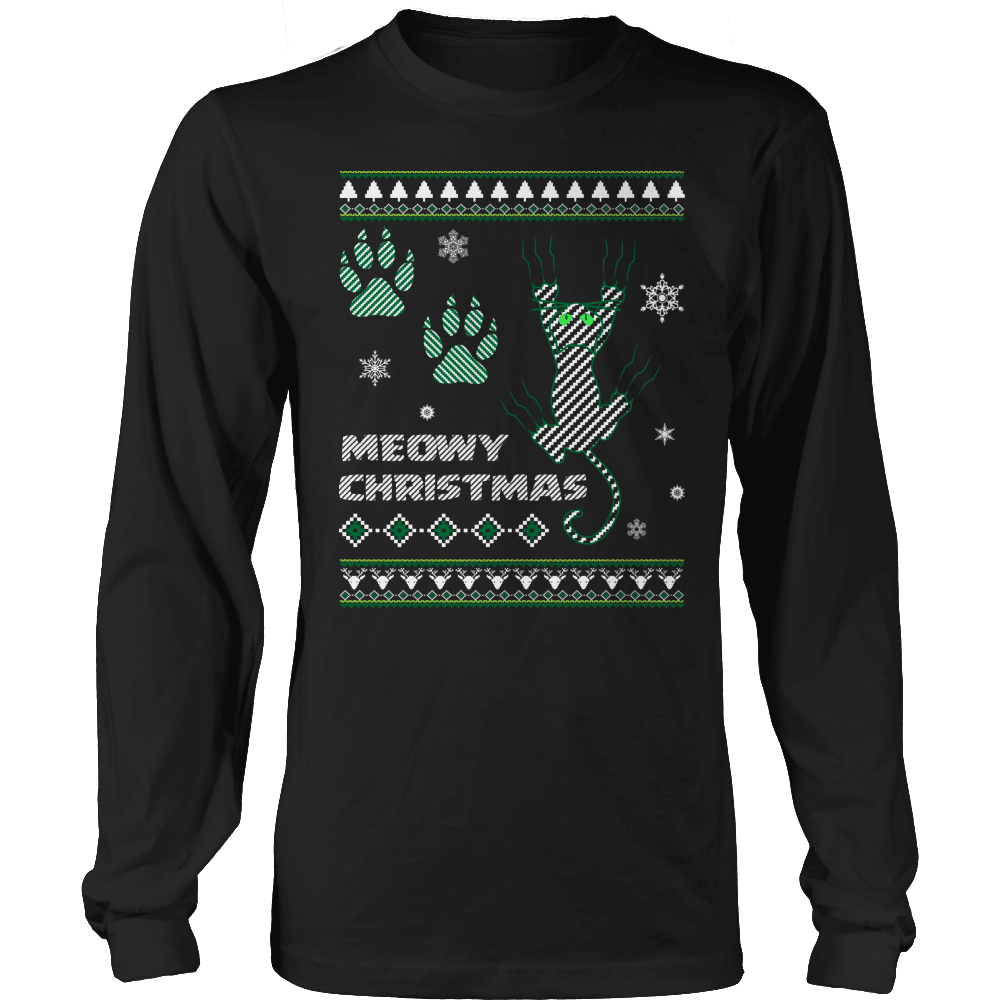 Designs by MyUtopia Shout Out:Limited Edition - Meowy Christmas,Long Sleeve / Black / S,Long Sleeve T-Shirts