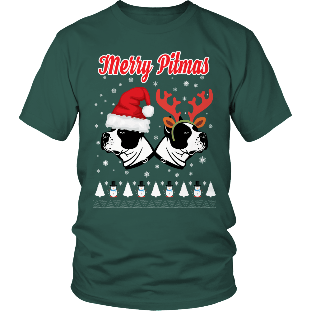 Designs by MyUtopia Shout Out:Limited Edition - Merry Pitmas,Unisex Shirt / Dark Green / S,Adult Unisex T-Shirt
