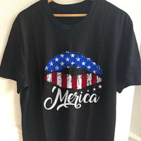 Load image into Gallery viewer, Designs by MyUtopia Shout Out:Lips &#39;Merica Adult Unisex T-Shirt,S / Black,Adult Unisex T-Shirt
