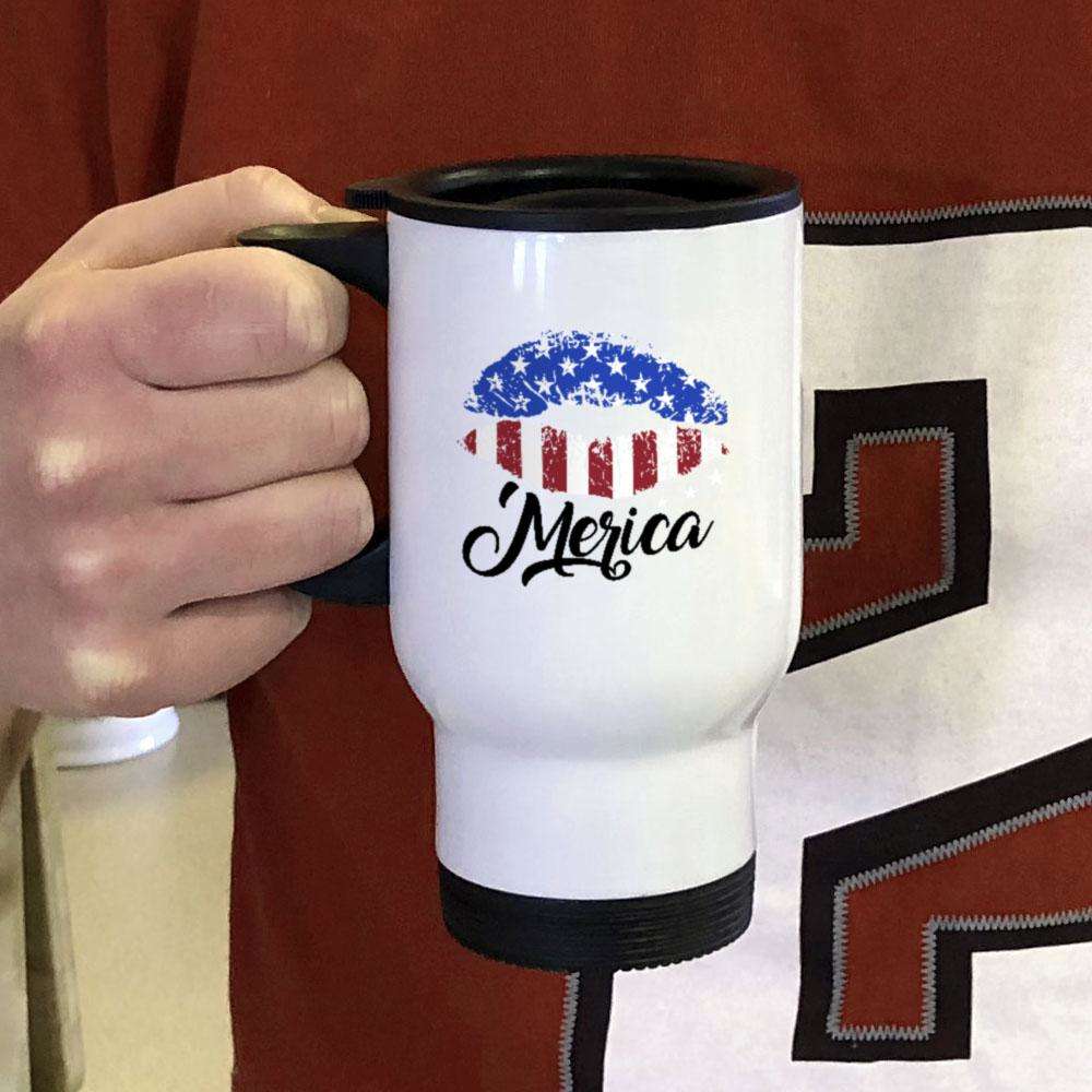 Designs by MyUtopia Shout Out:Lips 'Merica Stainless Steel Travel Coffee Mug w. Twist Close Lid