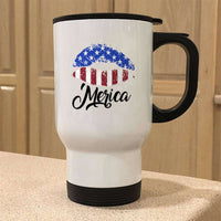Load image into Gallery viewer, Designs by MyUtopia Shout Out:Lips &#39;Merica Stainless Steel Travel Coffee Mug w. Twist Close Lid,White / 14 oz,Travel Mug
