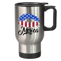 Load image into Gallery viewer, Designs by MyUtopia Shout Out:Lips &#39;Merica Stainless Steel Travel Coffee Mug w. Twist Close Lid,Stainless / 14 oz,Travel Mug
