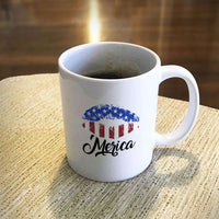 Load image into Gallery viewer, Designs by MyUtopia Shout Out:Lips &#39;Merica White Ceramic Coffee Mug,11oz / White,Ceramic Coffee Mug
