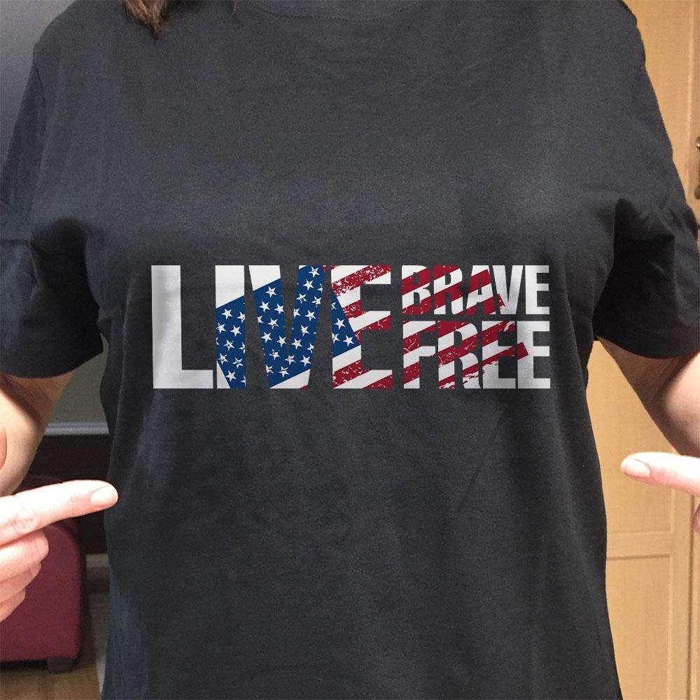 Designs by MyUtopia Shout Out:Live Brave Live Free Adult Unisex Black T-Shirt