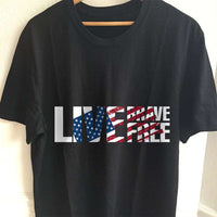 Load image into Gallery viewer, Designs by MyUtopia Shout Out:Live Brave Live Free Adult Unisex Black T-Shirt,S / Black,Adult Unisex T-Shirt
