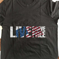 Load image into Gallery viewer, Designs by MyUtopia Shout Out:Live Brave Live Free Adult Unisex Black T-Shirt
