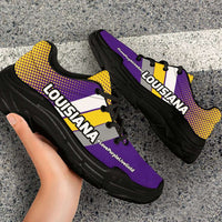 Load image into Gallery viewer, Designs by MyUtopia Shout Out:Louisiana #LovePurpleLiveGold Chunky Sneakers

