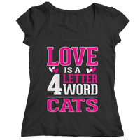 Load image into Gallery viewer, Designs by MyUtopia Shout Out:Love is 4 letter word Cats,Ladies Classic Shirt / Black / S,Adult Unisex T-Shirt
