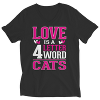 Load image into Gallery viewer, Designs by MyUtopia Shout Out:Love is 4 letter word Cats,Ladies V-Neck / Black / S,Adult Unisex T-Shirt
