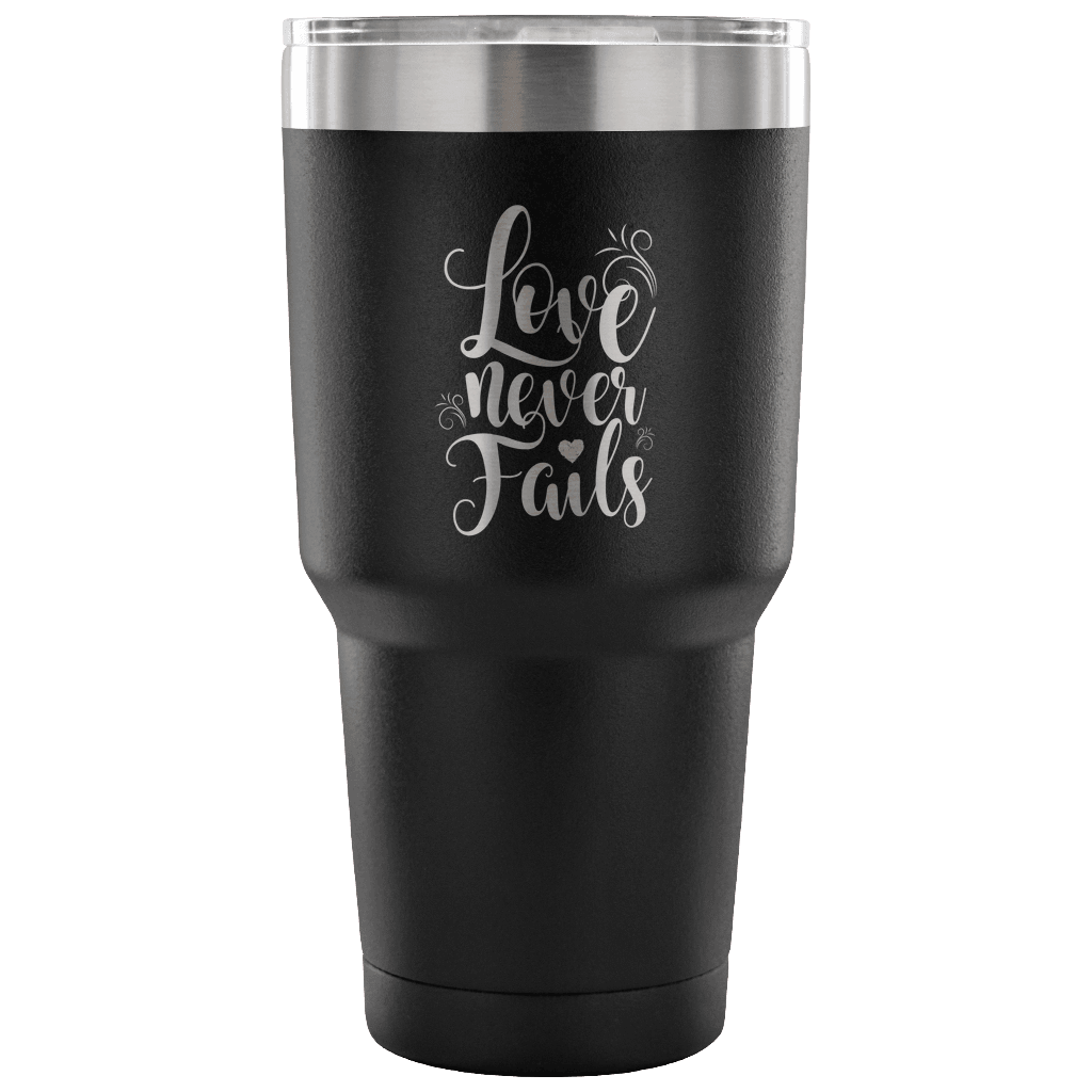Designs by MyUtopia Shout Out:Love Never Fails Engraved Insulated Double Wall Steel Tumbler Travel Mug,Black / 30 Oz,Polar Camel Tumbler
