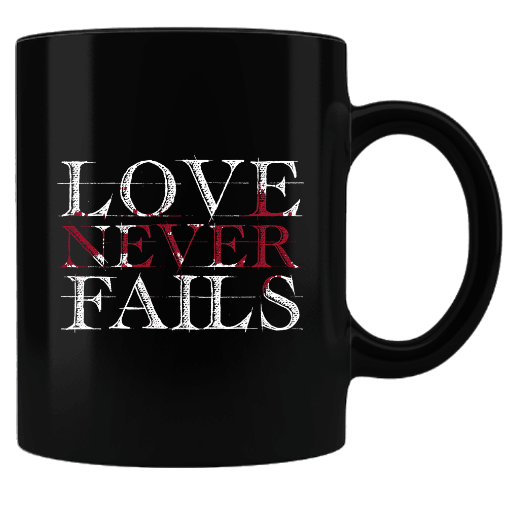 Designs by MyUtopia Shout Out:Love Never Fails Valentines Day Gift Humor Ceramic Black Coffee Mug,Default Title,Ceramic Coffee Mug