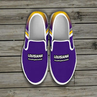 Load image into Gallery viewer, Designs by MyUtopia Shout Out:Love Purple Live Gold Louisiana Football Fan Slip-on Sneakers,Men&#39;s / Men&#39;s US8 (EU40) / Purple,Slip on sneakers
