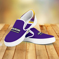 Load image into Gallery viewer, Designs by MyUtopia Shout Out:Love Purple Live Gold Louisiana Football Fan Slip-on Sneakers
