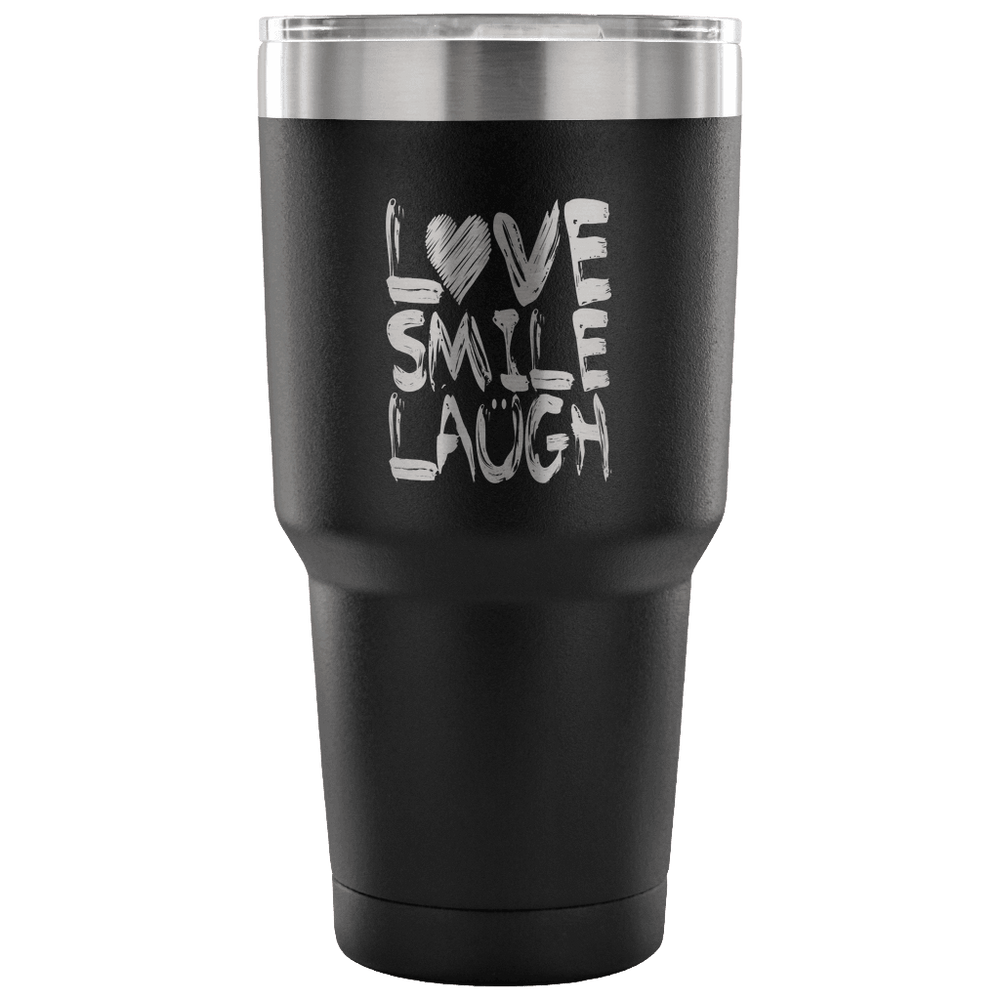 Designs by MyUtopia Shout Out:Love Smile Laugh Engraved Insulated Double Wall Steel Tumbler Travel Mug,Black / 30 Oz,Polar Camel Tumbler